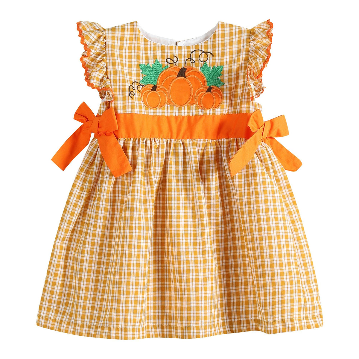 Orange Gingham Ruffle Pumpkin Bow Dress  Lil Cactus
