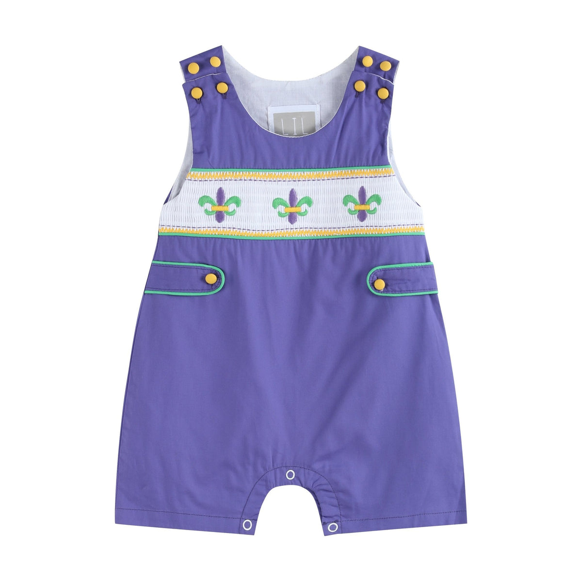 Petit Bebe Boys Purple Gingham Smocked Mardi Gras Jon Jon