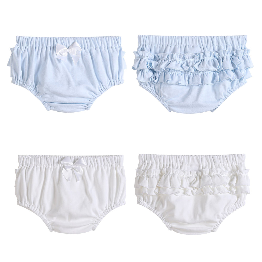 2 pc Set Light Blue and White Ruffle Knit Cotton Bloomers - Lil Cactus