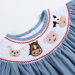 Blue Farm Animals Smocked Romper