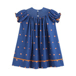 Blue Pumpkin Print Knit Smocked Bishop Dress