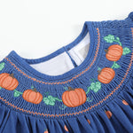 Blue Pumpkin Print Knit Smocked Bishop Dress