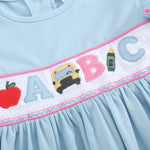 Blue Smocked Knit ABC School Dress