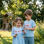 Blue Smocked ABC School Shirt and Shorts Set