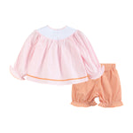 Pink and Orange Gingham Boo Smocked Dress and Bloomer Set