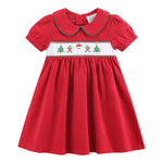 Red Corduroy Christmas Smocked Dress