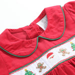 Red Corduroy Christmas Smocked Dress