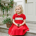 Red Corduroy Christmas Smocked Dress