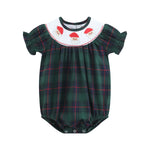 Blue, Green Red Plaid Christmas Santa Smocked Romper