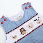 Blue Farm Animals Smocked Overalls