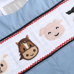 Blue Farm Animals Smocked Overalls