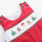 Red Corduroy Christmas Smocked Longall