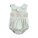 Sage Green Puppy Dog Petal Smocked Romper