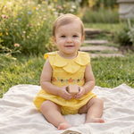 Golden Wheat Pumpkin Smocked Petal Collar Romper