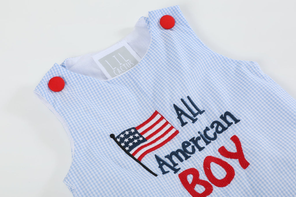 All American Boy' Blue Gingham Shortalls - Lil Cactus