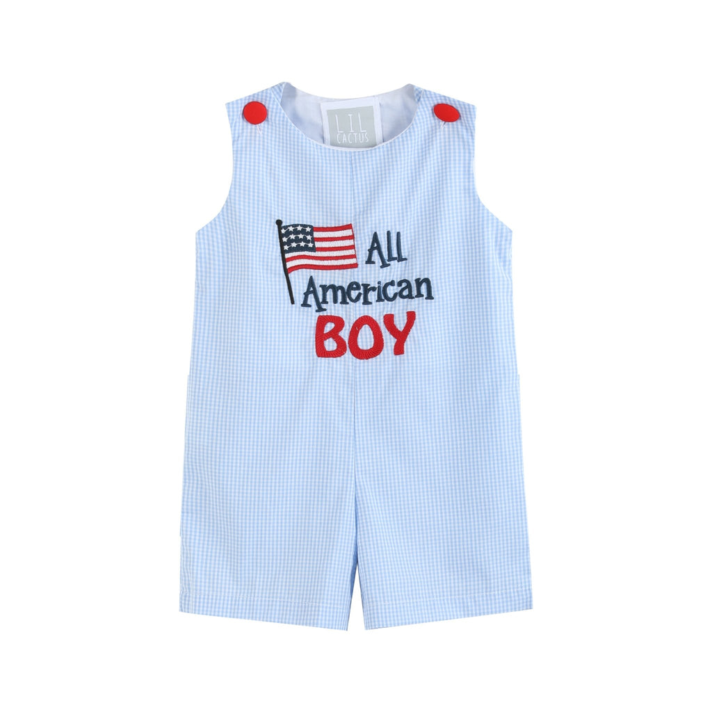 All American Boy' Blue Gingham Shortalls - Lil Cactus
