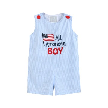 All American Boy' Blue Gingham Shortalls - Lil Cactus