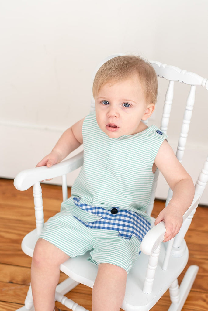 Aqua Striped Gator Shortall - Lil Cactus