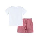 Baseball Smocked Shirt and Red Gingham Shorts Set - Lil Cactus