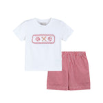 Baseball Smocked Shirt and Red Gingham Shorts Set - Lil Cactus