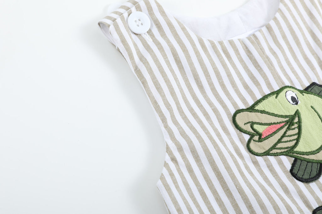 Big Mouth Bass Khaki Shortalls - Lil Cactus