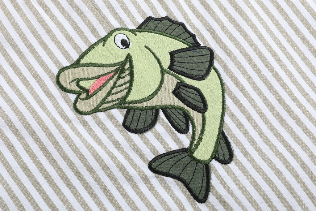 Big Mouth Bass Khaki Shortalls - Lil Cactus