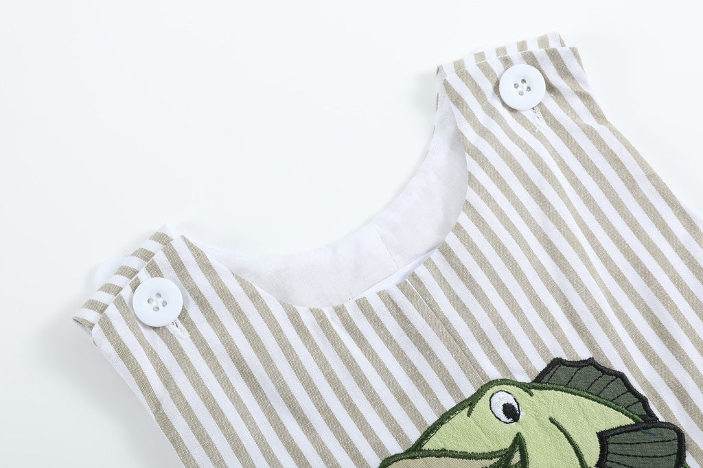 Big Mouth Bass Khaki Shortalls - Lil Cactus