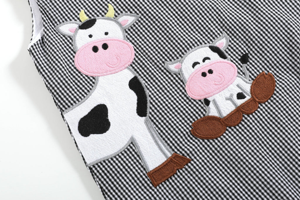 Black Gingham Cow Family Shortalls - Lil Cactus