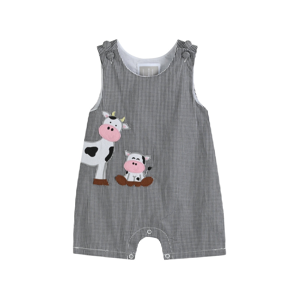 Black Gingham Cow Family Shortalls - Lil Cactus