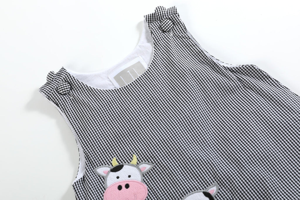 Black Gingham Cow Family Shortalls - Lil Cactus