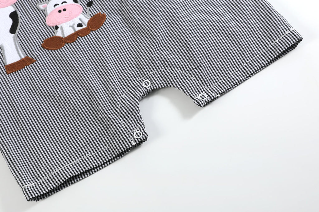 Black Gingham Cow Family Shortalls - Lil Cactus