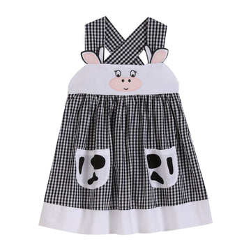 Black Gingham Cute Cow Pocket Sundress - Lil Cactus