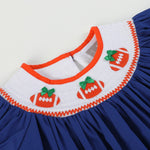 Blue and Orange Football Smocked Bishop Dress - Lil Cactus