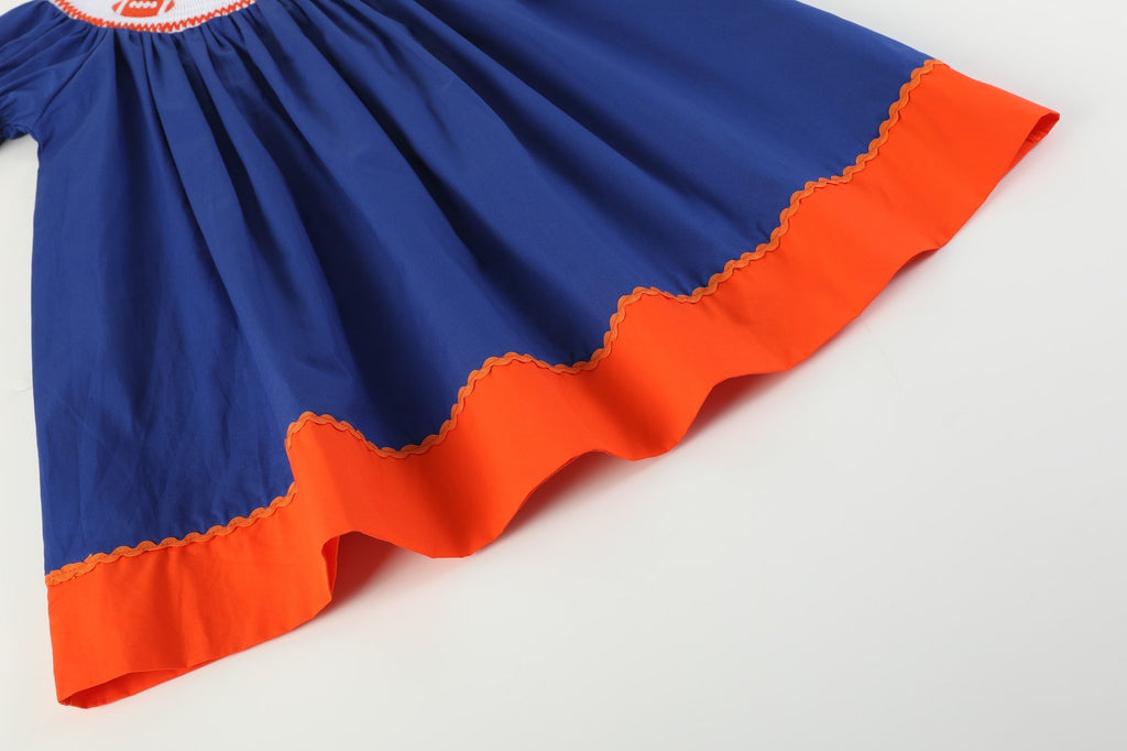 Blue and Orange Football Smocked Bishop Dress - Lil Cactus