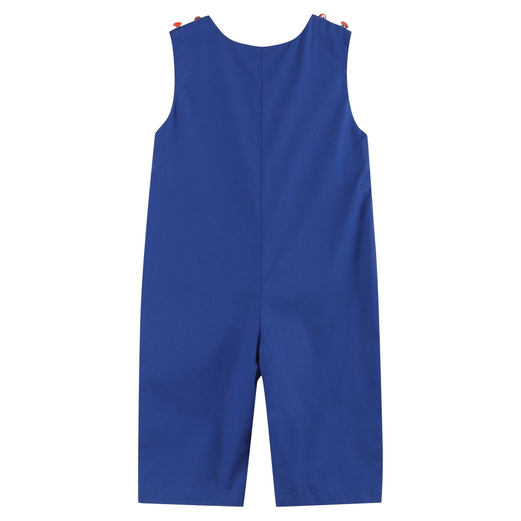 Blue and Orange Football Smocked Overalls - Lil Cactus