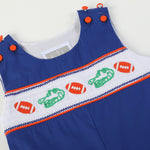Blue and Orange Football Smocked Overalls - Lil Cactus
