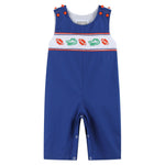 Blue and Orange Football Smocked Overalls - Lil Cactus