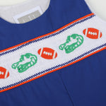 Blue and Orange Football Smocked Overalls - Lil Cactus