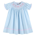 Blue and Pink Bow Smocked Bishop Dress - Lil Cactus