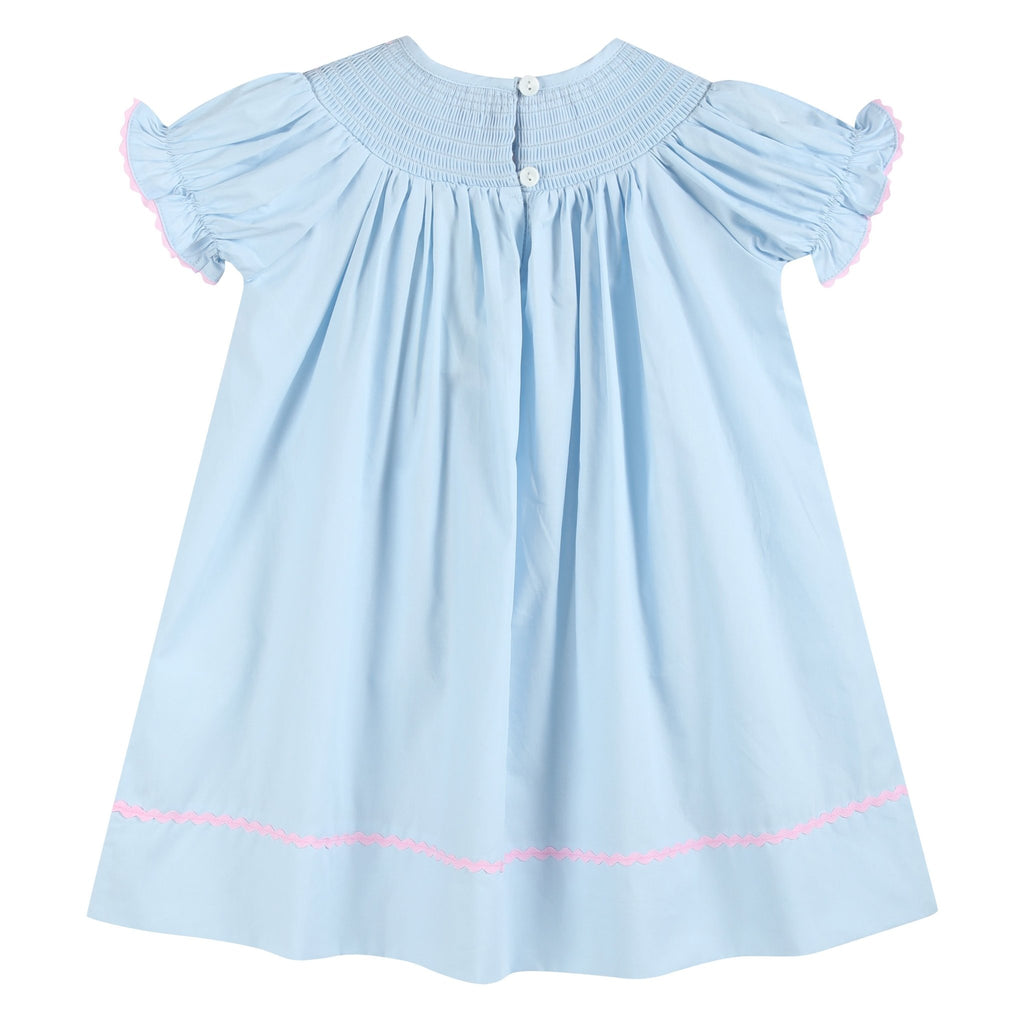 Blue and Pink Bow Smocked Bishop Dress - Lil Cactus