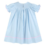 Blue and Pink Bow Smocked Bishop Dress - Lil Cactus