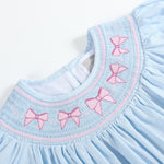 Blue and Pink Bow Smocked Bishop Dress - Lil Cactus