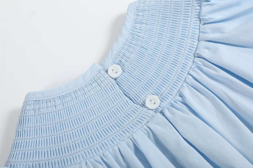 Blue and Pink Bow Smocked Romper - Lil Cactus