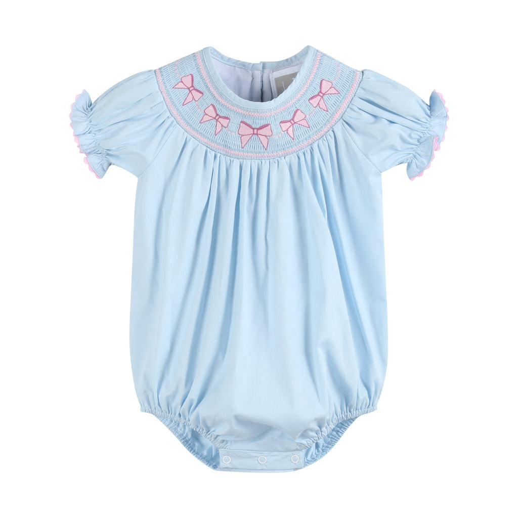 Blue and Pink Bow Smocked Romper - Lil Cactus