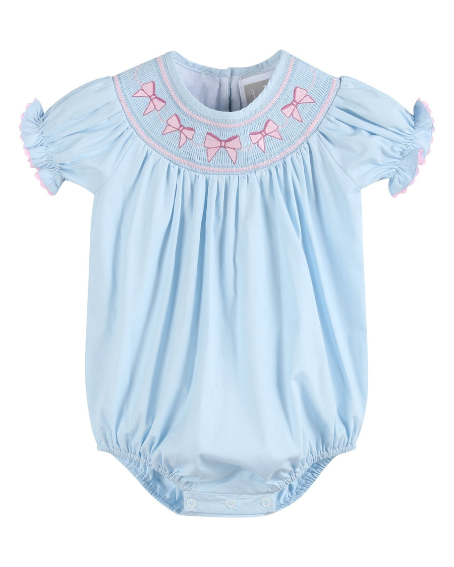 Blue and Pink Bow Smocked Romper - Lil Cactus