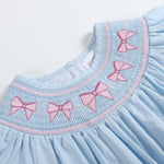 Blue and Pink Bow Smocked Romper - Lil Cactus
