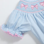 Blue and Pink Bow Smocked Romper - Lil Cactus
