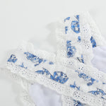 Blue and White Print Apron Ruffle Romper - Lil Cactus