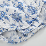 Blue and White Print Apron Ruffle Romper - Lil Cactus