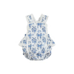 Blue and White Print Apron Ruffle Romper - Lil Cactus